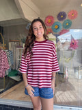 Striped Tee- Burgundy