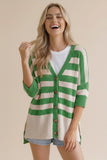 Stripe Popcorn Button Down Oversized Cardigan - Green