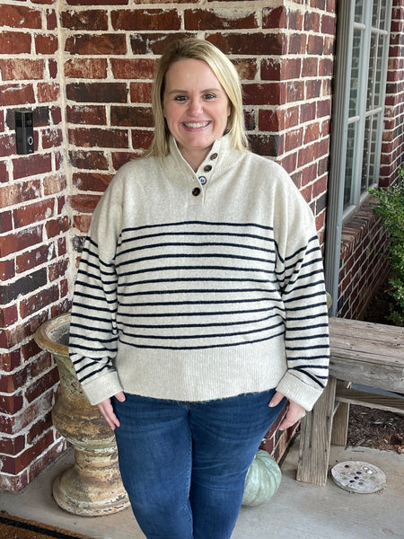 Striped Varsity Sweater with Buttons