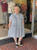 Cotton Striped Button Down Tunic Dress