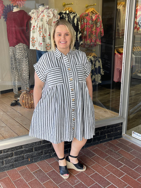 Cotton Striped Button Down Tunic Dress