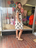 Polka Dot Button Down Pleated Poplin Mini Dress