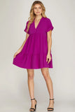 DROP SHOULDER SLEEVE WOVEN DRESS