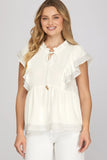 RUFFLE SLEEVE STICH DETAIL TOP