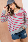 V Neck Long Sleeve Stripe Print Sweater