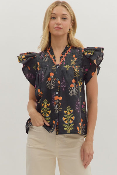 Botanical Flutter Sleeve - Black