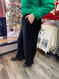 High Waisted Embellished Linen Pants - Black