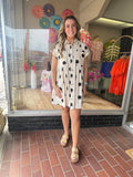 Polka Dot Button Down Pleated Poplin Mini Dress
