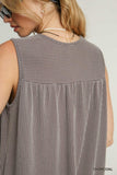Texture Knit Fabric Mid Button Sleeveless Romper