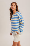 Oversized French Terry Striped Sweatshirt - Blue