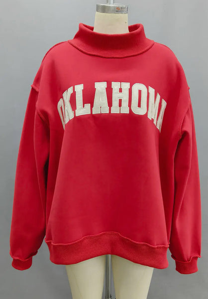 Oklahoma Embroidered Mock Neck Sweatshir