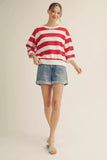 Bold Stripe 3/4 Sleeve Top - Red/White