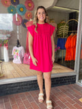 PINTUCK DETAIL MINI DRESS WITH POCKETS