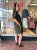 POLKA DOT CORDUROY SMOCKED MINI DRESS