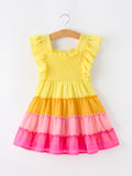 Ombre Ruffle Girls Dress Smocked Strap Dress