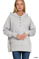 HALF BUTTON FLEECE HOODED PULLOVER - Gray