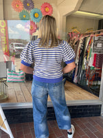 Striped Short Sleeve Sweatshirt - Blue
