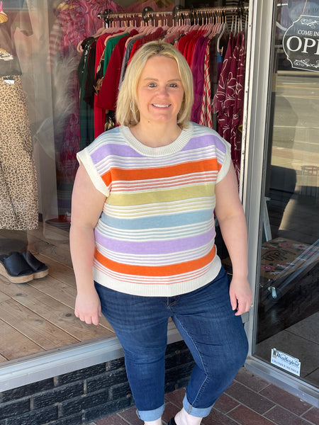 Multi Color Stripe Sweater Vest Top