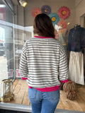 Casual 3/4 Striped Top - Cream