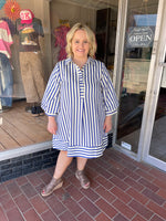 Striped Seersucker Dress - Blue