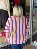 Blend Multicolor Stripe Short Slv Sweater
