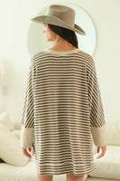 LOOP TEXTURE STRIPES WITH WAFFLE COMBO V NECK TOP