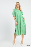 Striped Puff Sleeve Midi Dress