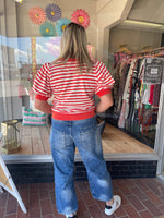 Striped Short Sleeve Sweatshirt - Red
