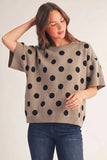 Short Sleeve Polka Dot Sweater - Taupe
