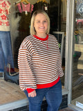 Long Sleeve Striped Sweatshirt- Brown/Cream