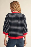 Casual 3/4 Striped Top - Navy