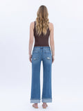 Mid Rise Cuffed Ankle Slim Wide Jeans