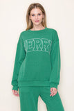 "Merry " Ribbed Christmas Holiday L/S Graphic Tee