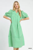 Striped Puff Sleeve Midi Dress