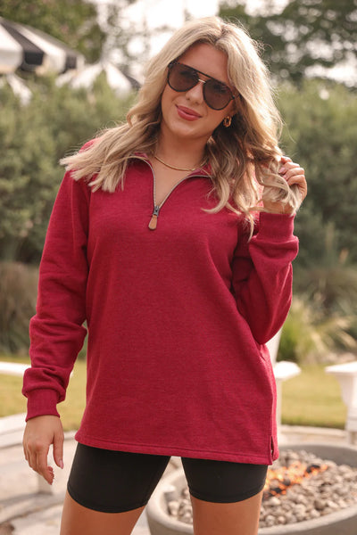 Miley Quarter Zip Pullover - Crimson