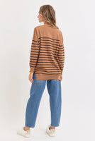 Cozy Oversized Striped Sweater - Camel/Black