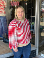 Long Sleeve Stripe Sweatshirt - Red/White