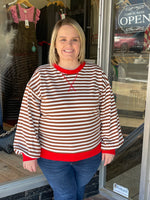 Long Sleeve Striped Sweatshirt- Brown/Cream