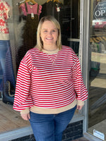 Long Sleeve Stripe Sweatshirt - Red/White