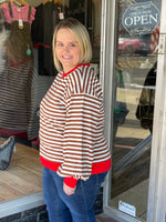 Long Sleeve Striped Sweatshirt- Brown/Cream