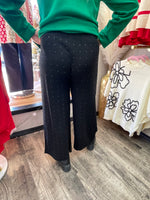 High Waisted Embellished Linen Pants - Black