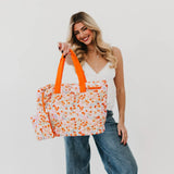 PRESLEY PUFFER QUILTED TOTE BAG WITH POUCH - ORANGE FLORAL