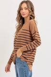 Cozy Oversized Striped Sweater - Camel/Black