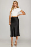 Satin Midi Skirt - Black