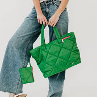 PRESLEY PUFFER QUILTED TOTE BAG WITH POUCH -GREEN