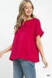 Textured Gauze Split-Neck Boho Blouse