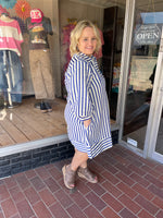 Striped Seersucker Dress - Blue