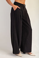 Pinstriped Front Pleat Straight Leg Pants