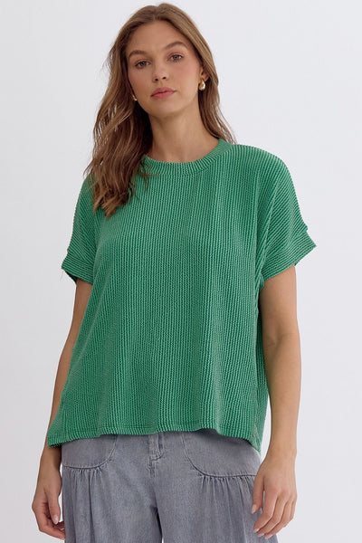 Ribbed Short Sleeve Top - Green