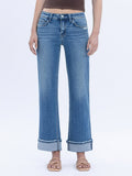 Mid Rise Cuffed Ankle Slim Wide Jeans